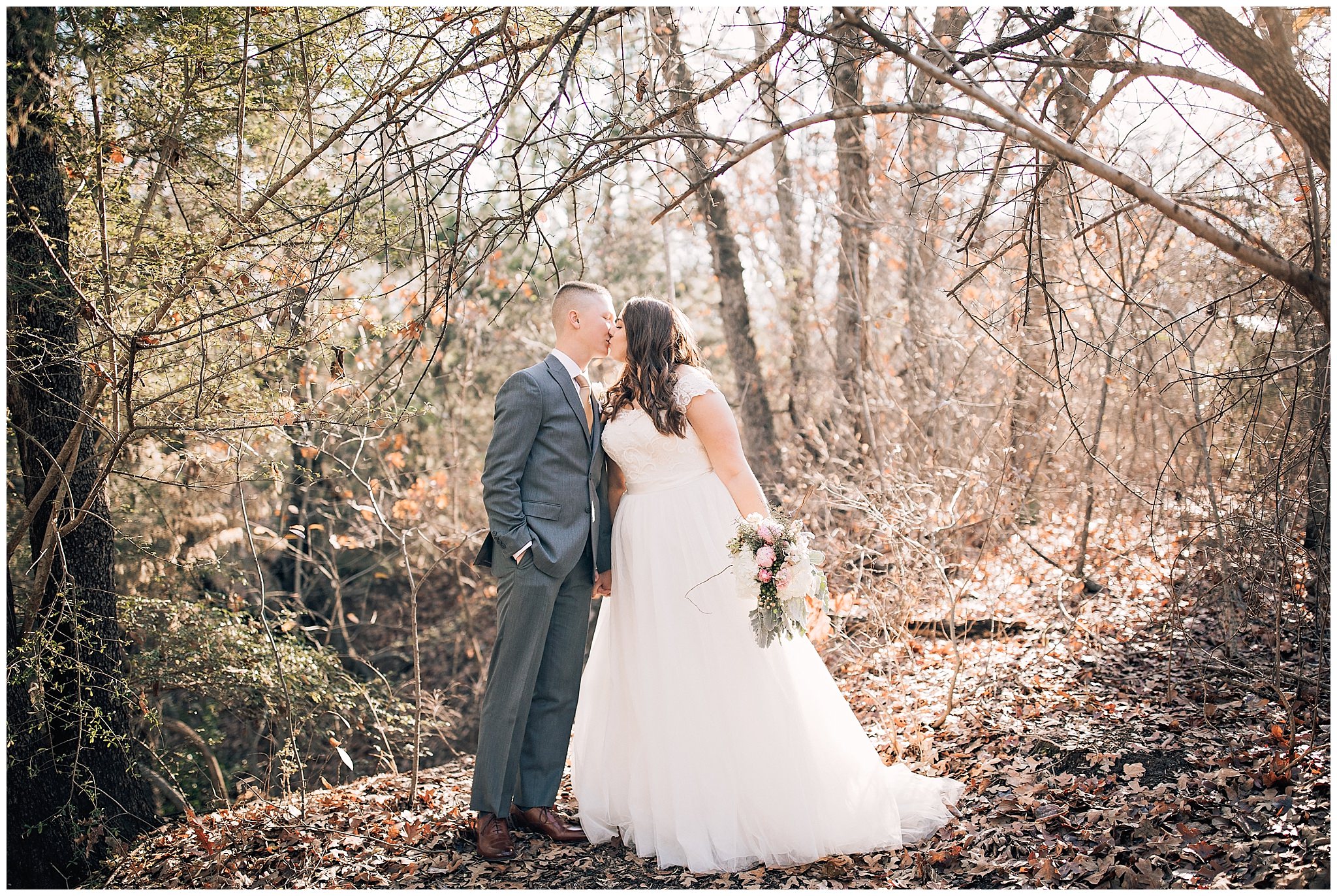 Bride and Groom kissing at their Texas countryside wedding