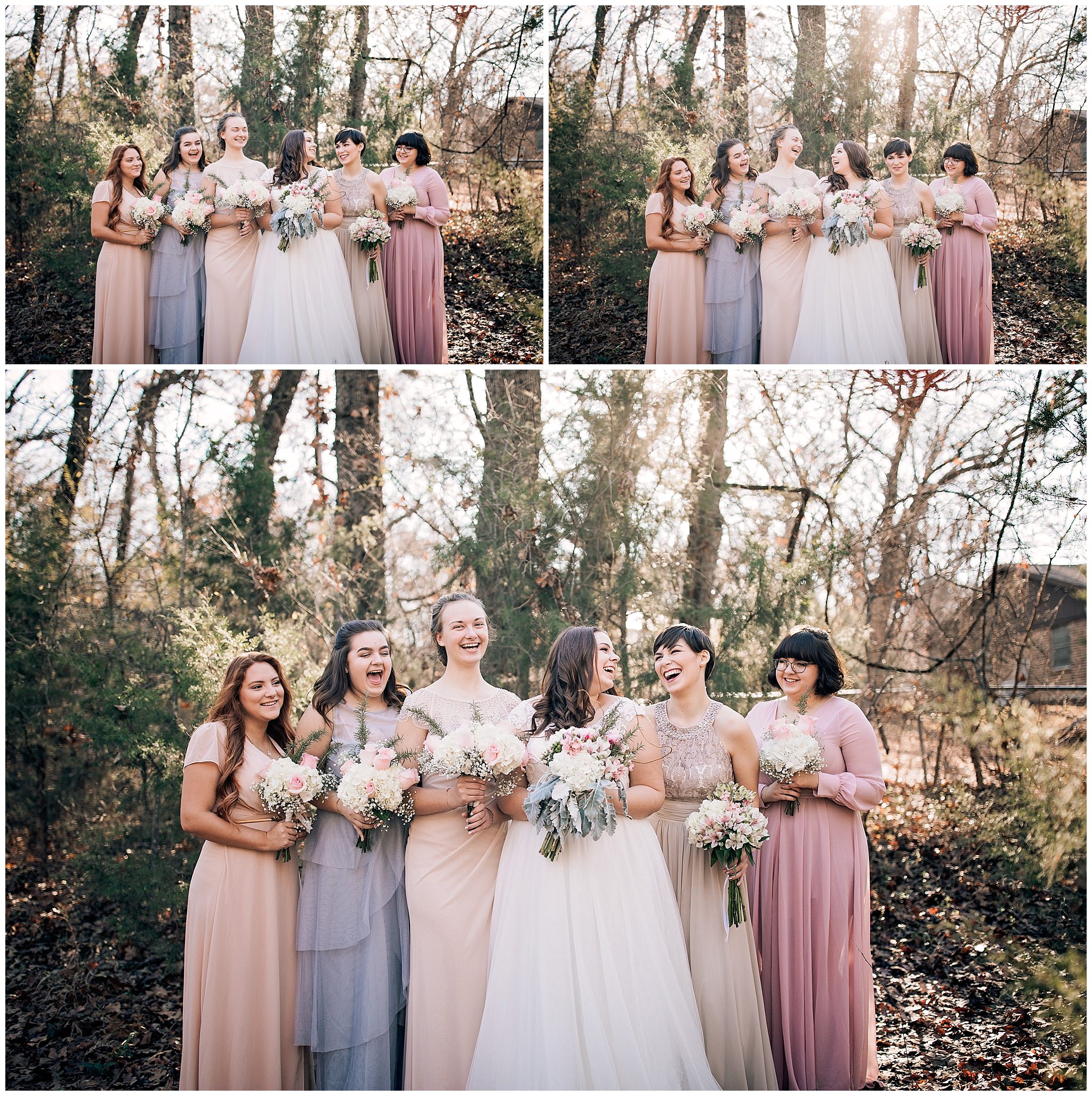 Bridesmaids wearing mix-matched dresses at Texas Wedding