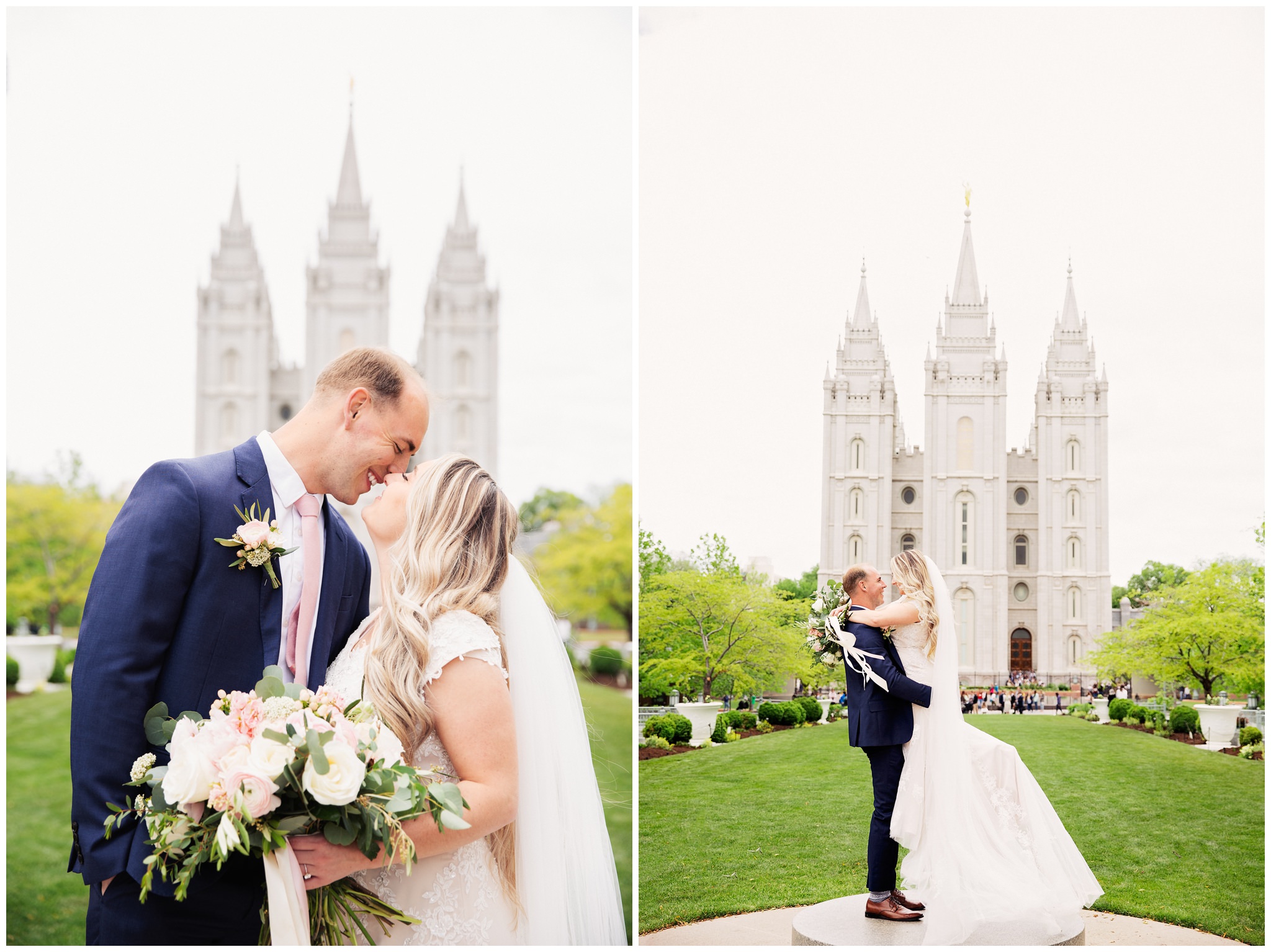 Bride and Groom kissing at the SLC Temple