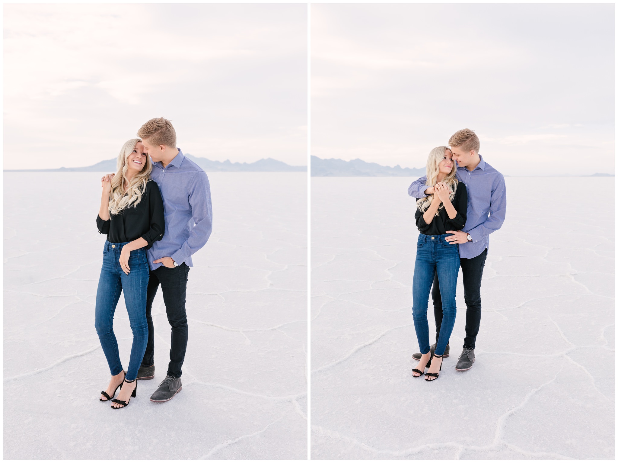 Cute couple posing at Bonneville Salt Flats