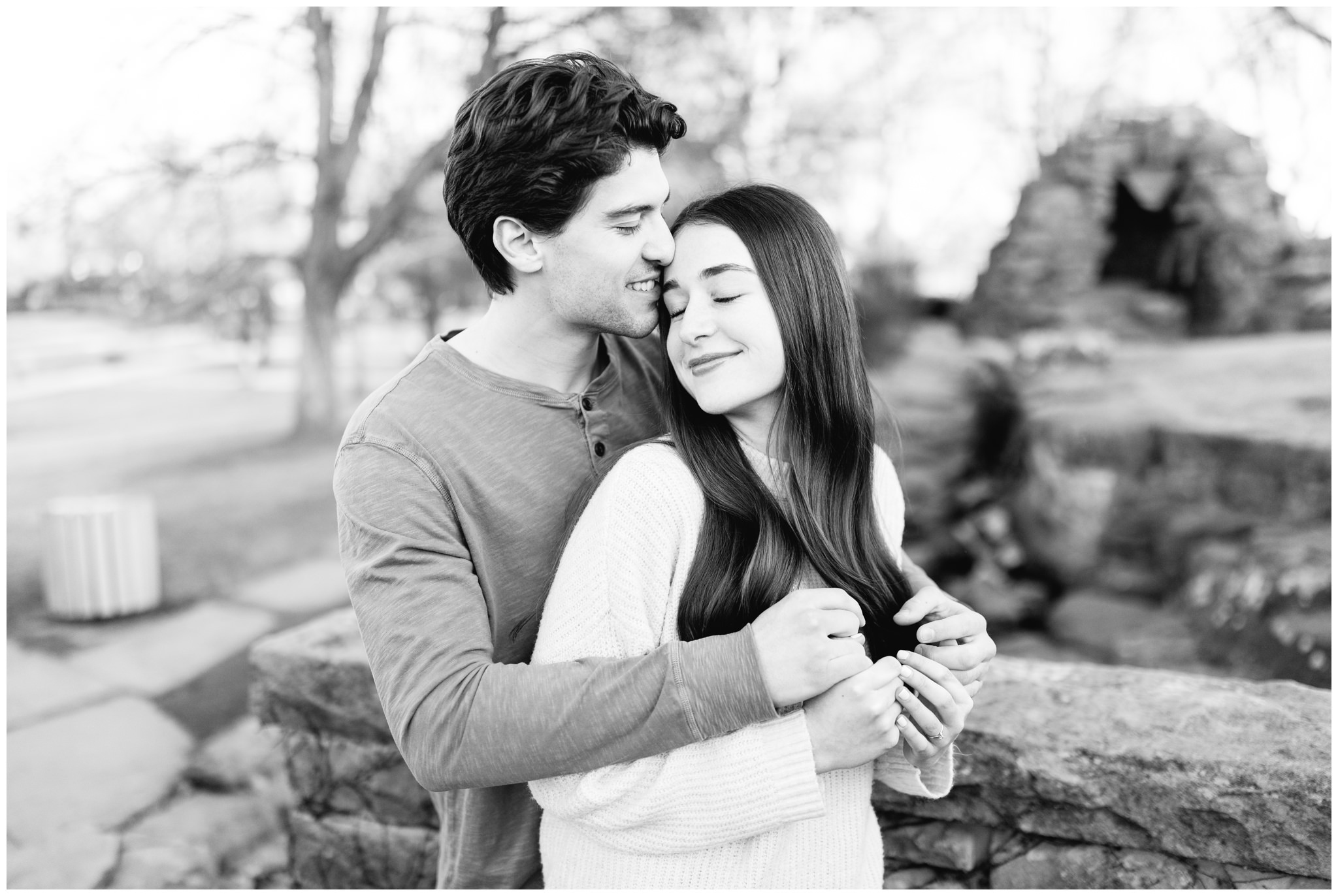 Black and white image of a couple for their engagement session in Boise, Idaho