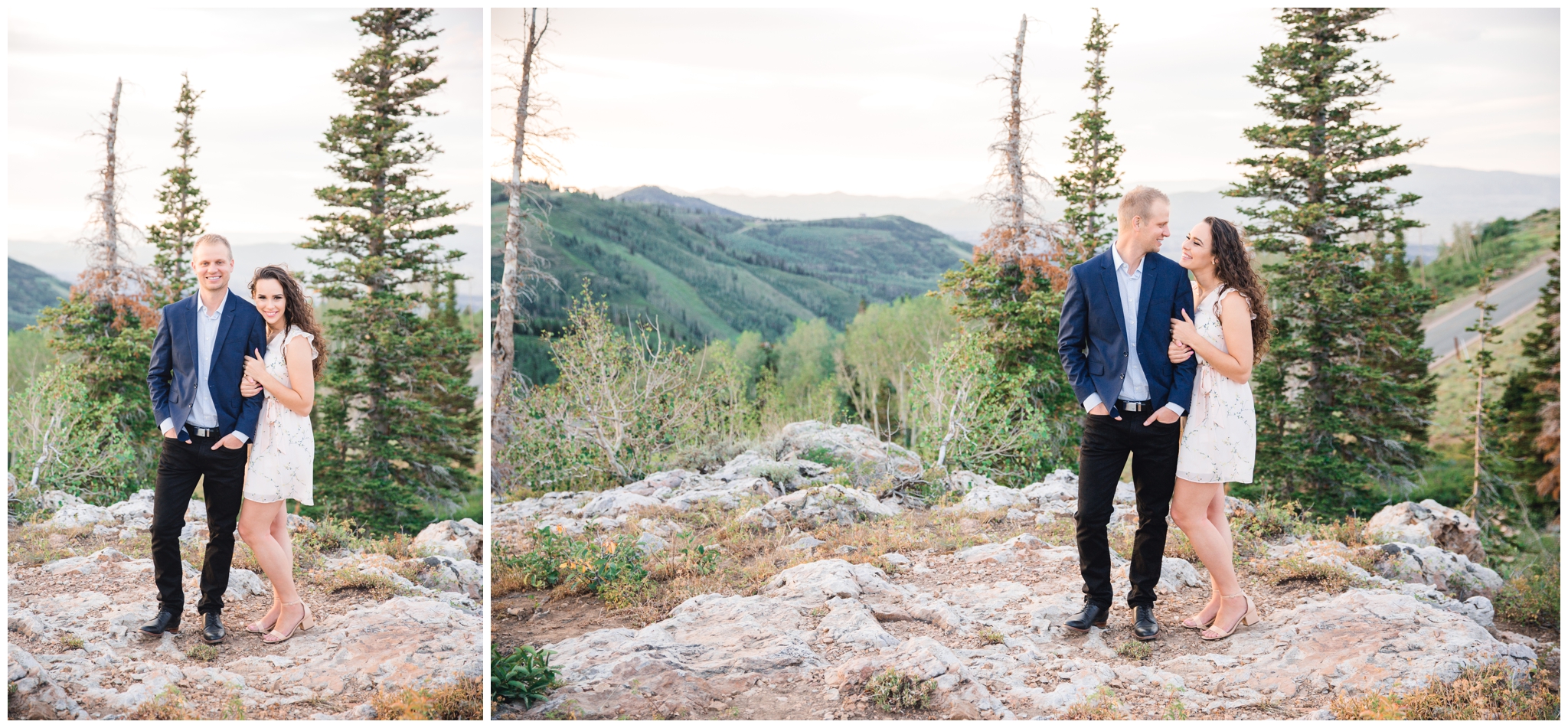 Park City Engagements near the pine trees and mountainside