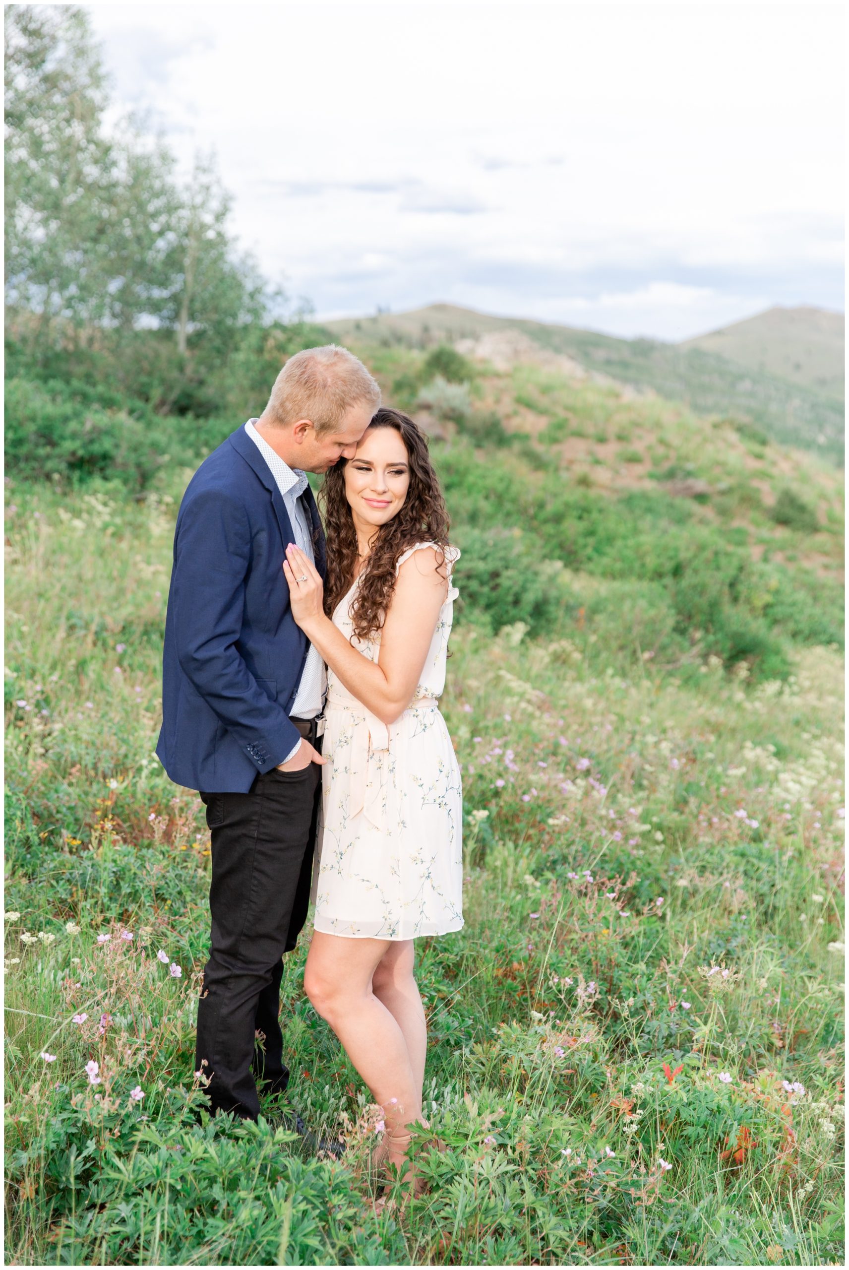 Couple taking Engagement pictures in Park City Utah