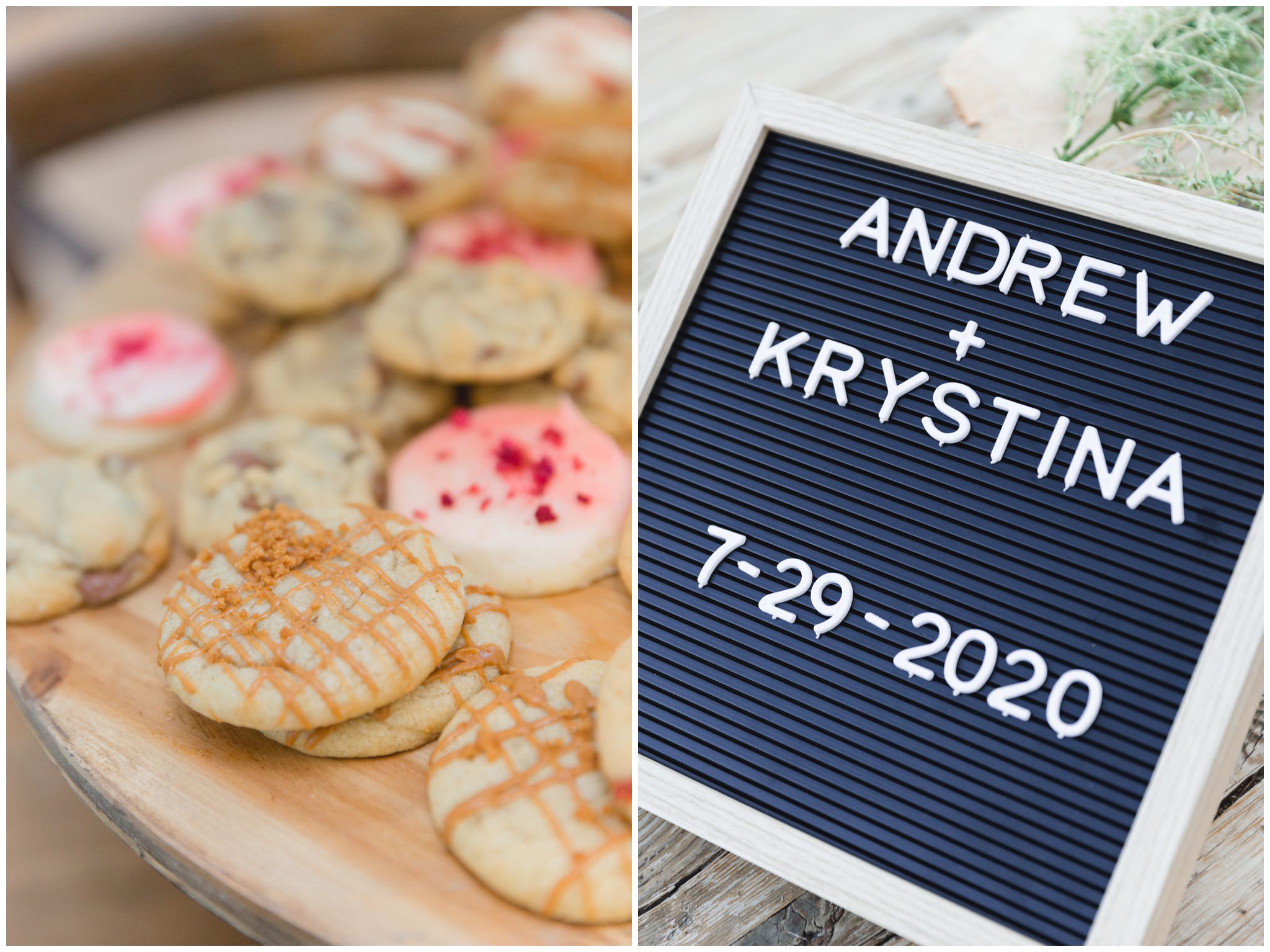 Wedding details of cookie and wedding sign at summer wedding in Utah